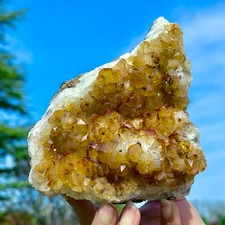 2.45LB Natural Citrine Geode Quartz Cluster Crystal Energy Specimen Healing