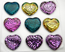 Lot of 9 pcs HEART DICHROIC FUSED GLASS for pendant Y4 CABS HANDMADE MOSAIC
