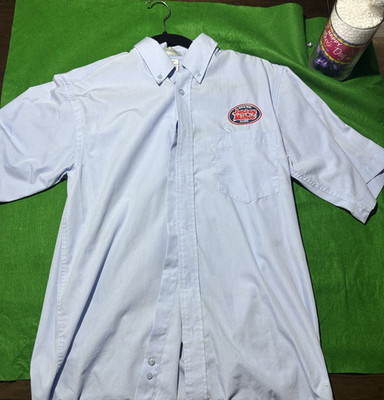 UniServ Men's S Short Sleeve Button Front Work Shirt Blue Jersey Mike's