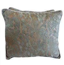 Pair of Petite Patterned Blue & Silvery Gold Fortuny Pillows