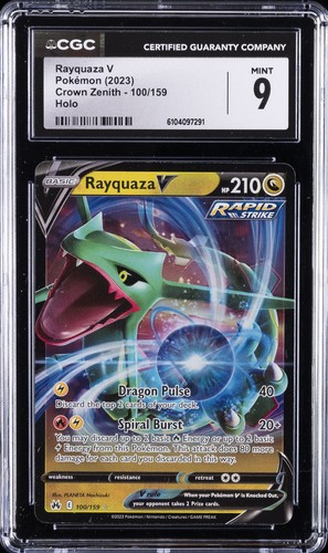 2023 POKÉMON CROWN ZENITH HOLO #100/159 RAYQUAZA V CGC 9