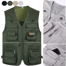 Mens Cargo Multi Pocket Utility Vest Fishing Hiking Camping Gilet Waistcoat Tops