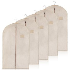 5 Packs Cotton Garment Bag for Hanging Clothes, 40" Breathable Hanging Suit C...