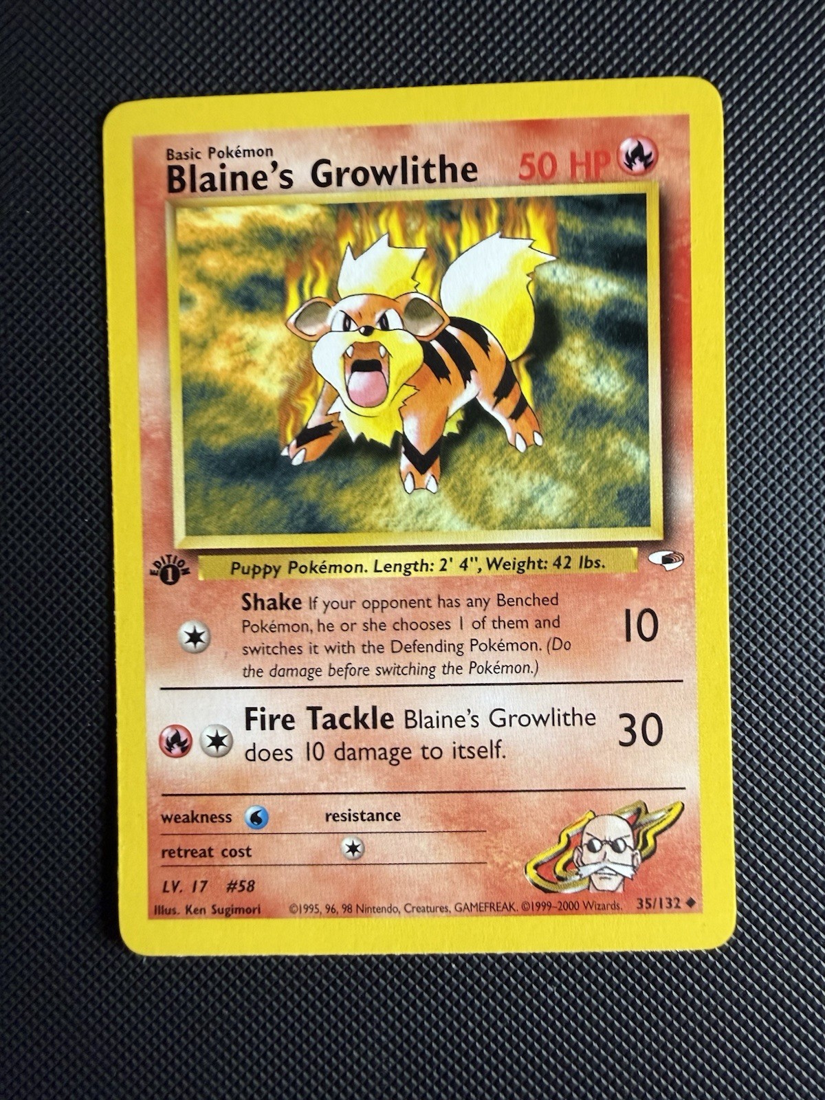 Blaine's Growlithe 35/132 Gym Heroes 1st Edition Uncommon Pokemon Card NM+