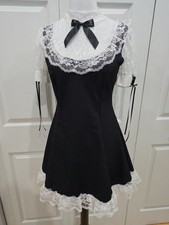 Mini abito Dolls Kill Goth Widow fiocco bianco e nero vero pizzo orlo S nuovo con etichette