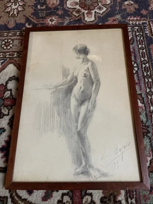 Luce BOYALS Dessin original Au Crayon Nu féminin debout Signé Encadré BE RARE ! - Photo 1/4