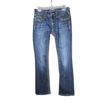 Rerock for Express Barely Boot Jeans Womens 2 Blue Low Rise Distressed Denim Y2K