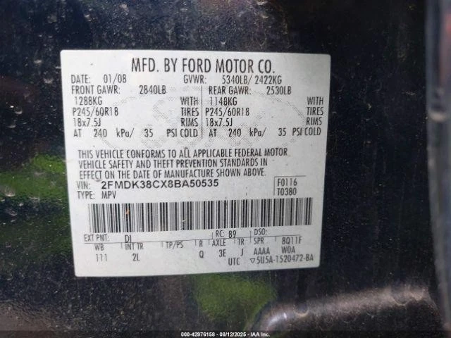 Used Right Door Mirror fits: 2008 Ford Edge Power manual fold body color cap w/o - Image 4 of 4