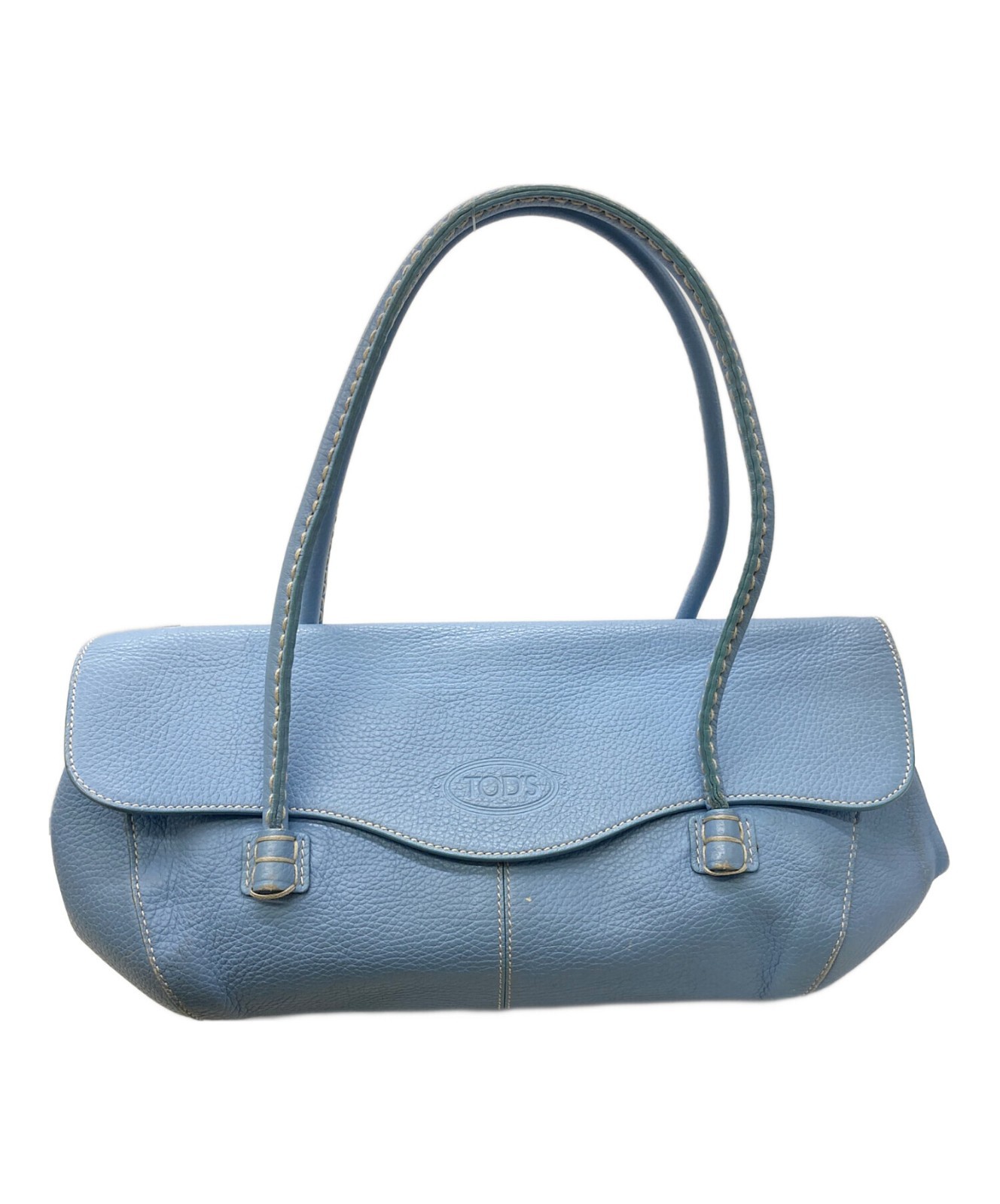 TOD'S Hand Bag Tote Purse Logo Rare Sky Blue Leather Authentic From Japan JPN