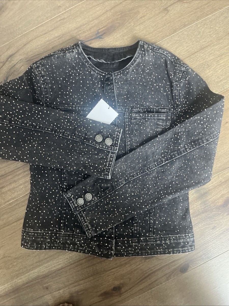 ZARA ラインストーン　デニムジャケット S ブラック ZARA ラインストーン デニムジャケット S ブラック 黒・グレー