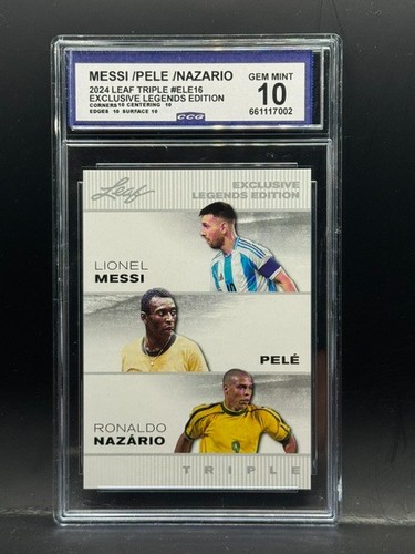 Lionel Messi, Pele, Ronaldo Nazario 2024 Leaf Triple Exclusive Legends CCG 10