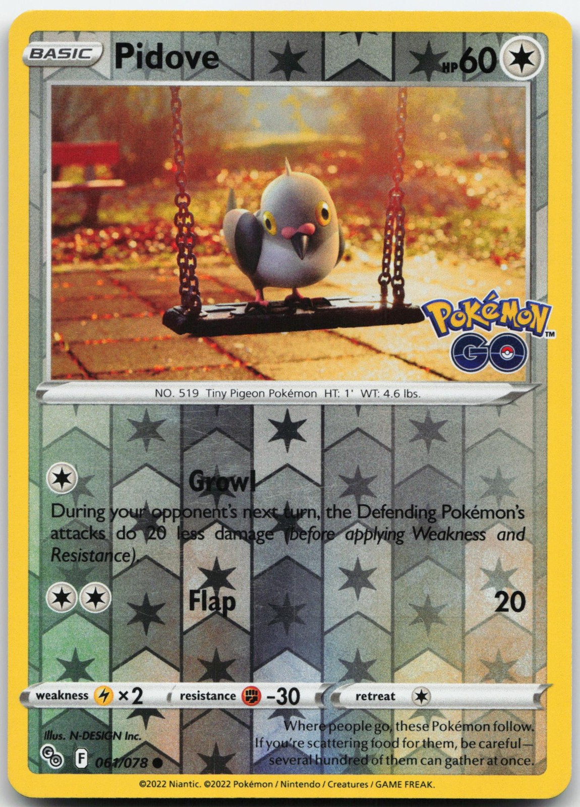 PIDOVE 061/078 COMMON POKEMON GO POKEMON REVERSE HOLO LP