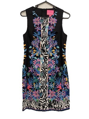 Lilly Pulitzer Mila Stretch Shift Dress Sz 2 Onyx Paradise Glow Tropical Midi
