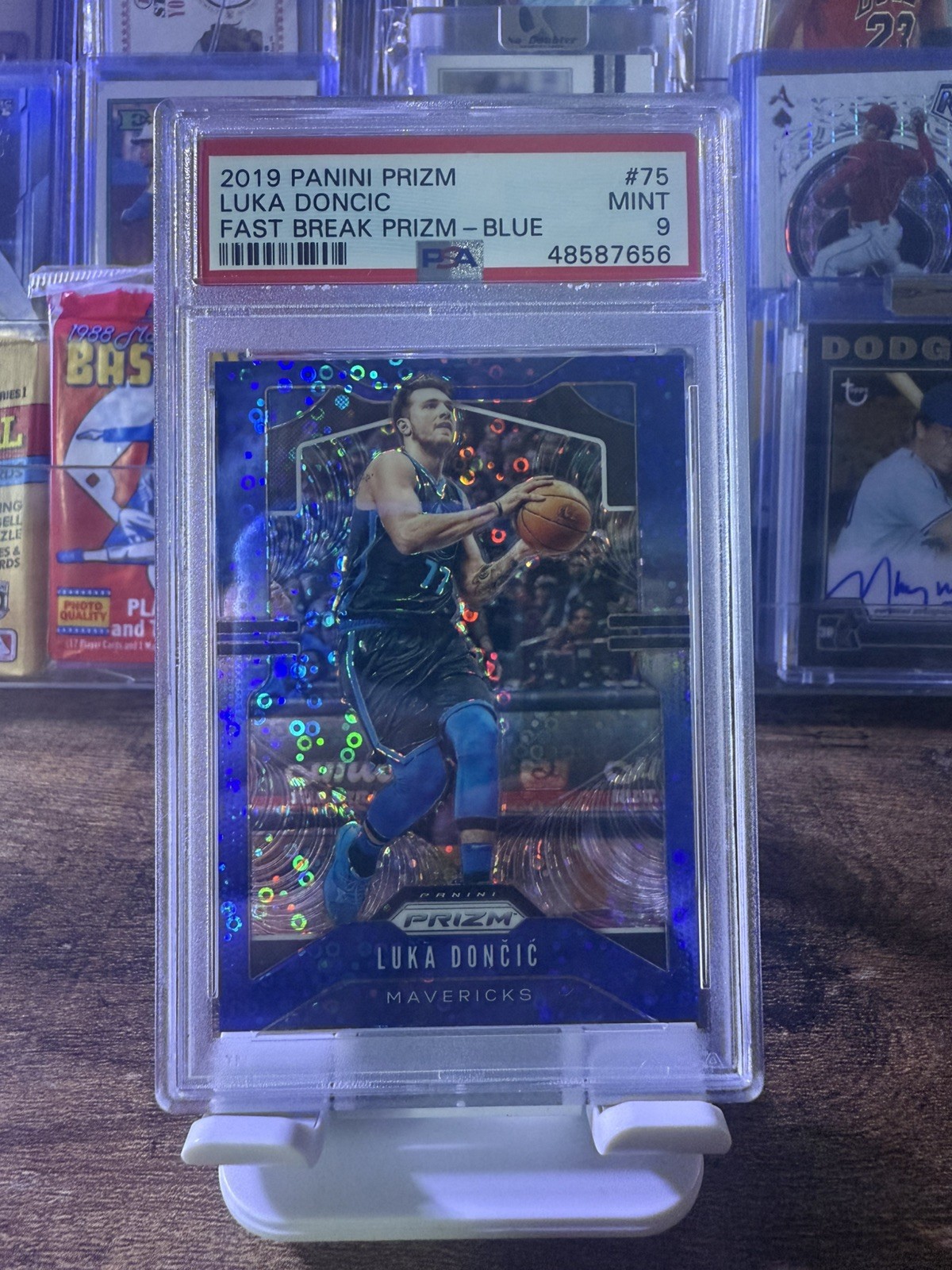 2019-20 Panini Prizm #78 Luka Doncic Prizms Fast Break Blue #/175 PSA 9