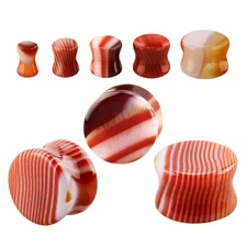 Agate Stone Double Flare Concave Ear Gauges Plugs Piercing Jewelry Sold as Pair