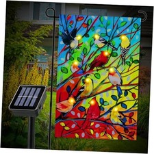 Lighted Tree Birds Garden Flags 12x18 Double Sided Solar LED Tree Bird LED