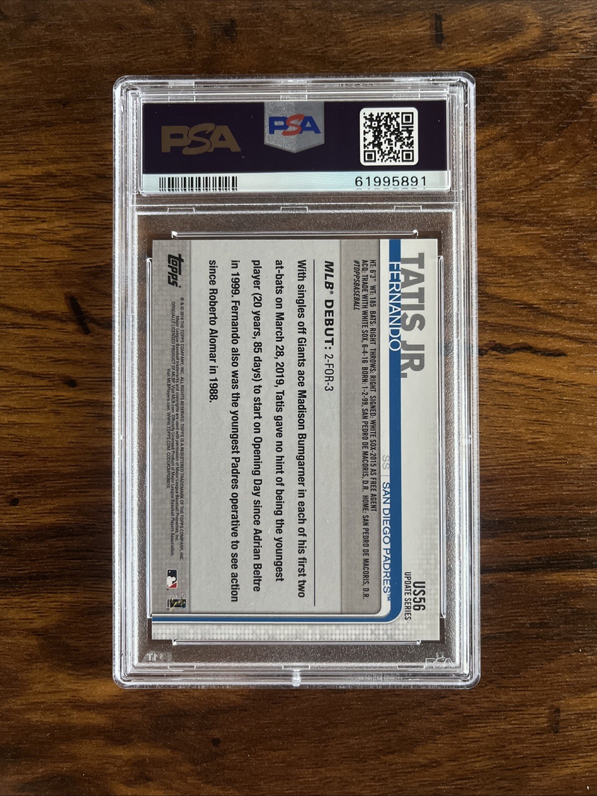 2019 Topps Update Series Fernando Tatis Jr. #US56 Rookie Debut PSA 10 GEM MINT view 2