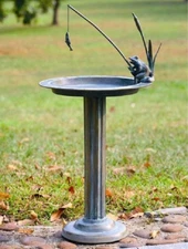 Fishing Frog Birdbath Sundial Garden Bird Bath Sculpture ~ SPI Home 41030