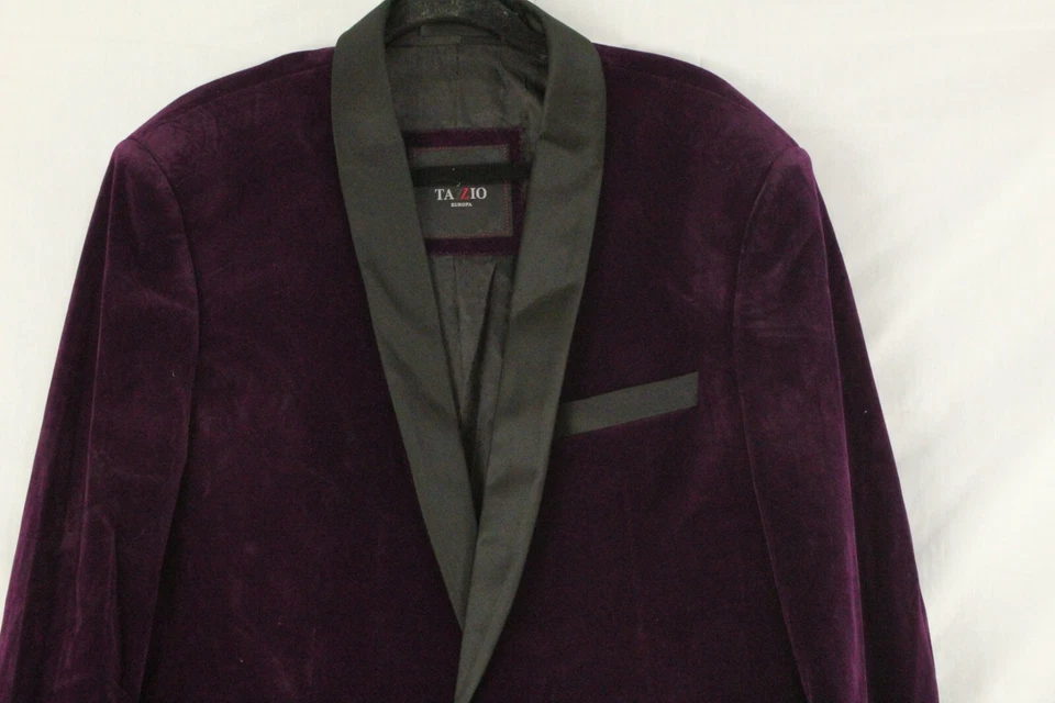 BESPOKE TAZZIO Men's Size 2XL Tuxedo Jacket One Button Color Purple Velvet NWT - Image 2 of 4