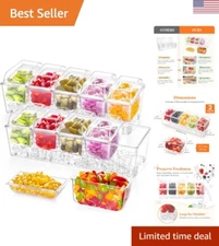 2 Pack Ice Chilled Condiment Caddy with 5 Containers2.5 Cup, Condiment Server...