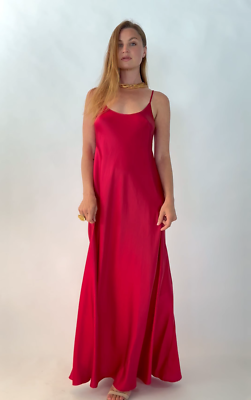 VACANCES 100% silk charmeuse non see through maxi slip dress size S/M RED |  eBay