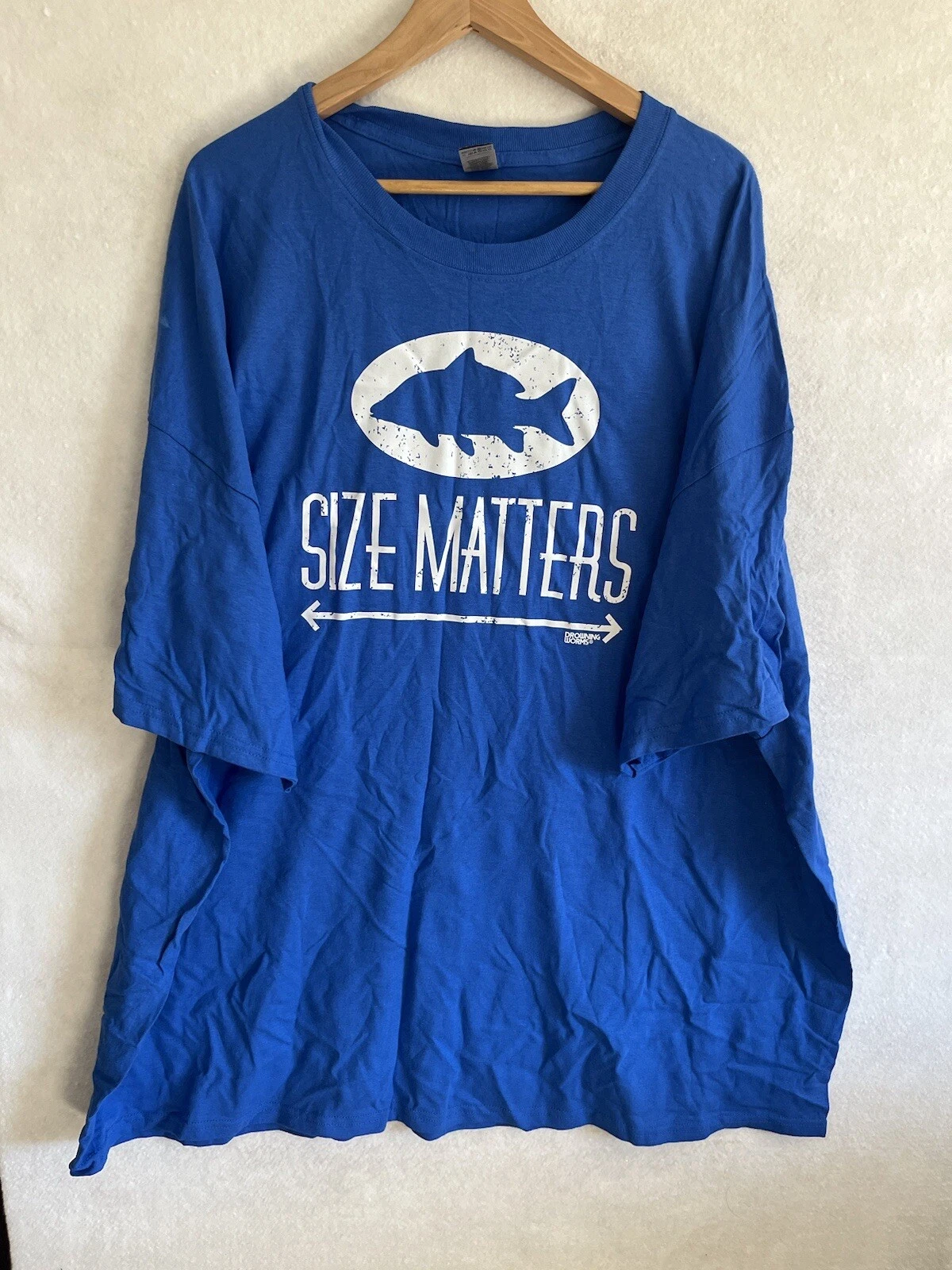 Gilden Men’s 4XL Fishing T-SHIRT Drowning Worms Size Matters Slogan Graphic Blue
