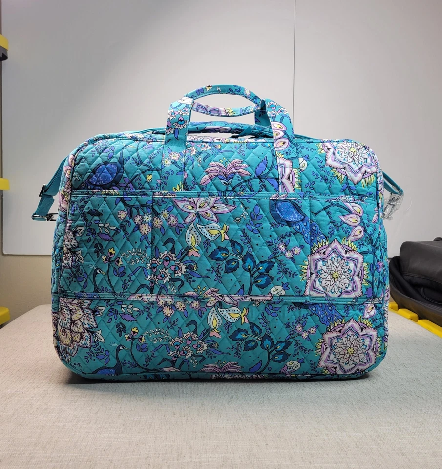 Vera Bradley Grand Traveler Bolso de Mano Pavo Real Jardín Azul Teal Blanco Rosa Foto 2 de 4