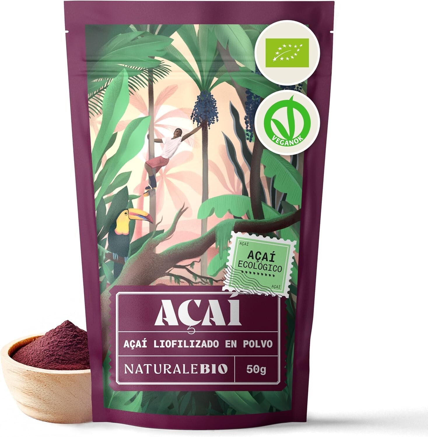 Açaí Orgánico En Polvo De 50g Liofilizado Freeze-Dried Superalimento Ecológico