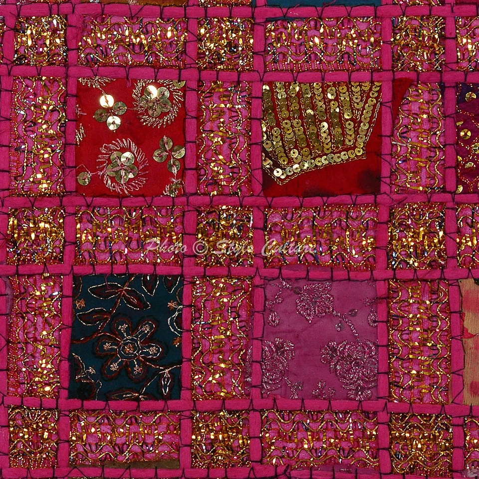 Bohemian Living Room Sofa Cushion Covers 16 x 16 Sequins Patchwork Set Of 5 - Image 3 of 3