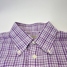 Vtg Burberry London Shirt Men's Sz L Button Down Purple Plaid Long Sleeve USA