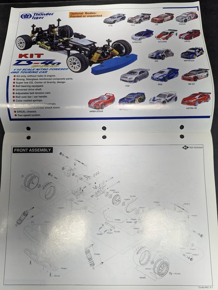 FOLHETO DE CARRO VINTAGE THUNDER TIGER ESCALA 1:10 TS-4N PRO 4WD - LISTAGEM DE PEÇAS - Imagem 2 de 4