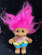 VTG Russ Troll Doll Summer Skirt  Top 4" Pink Hair Brown Eyes