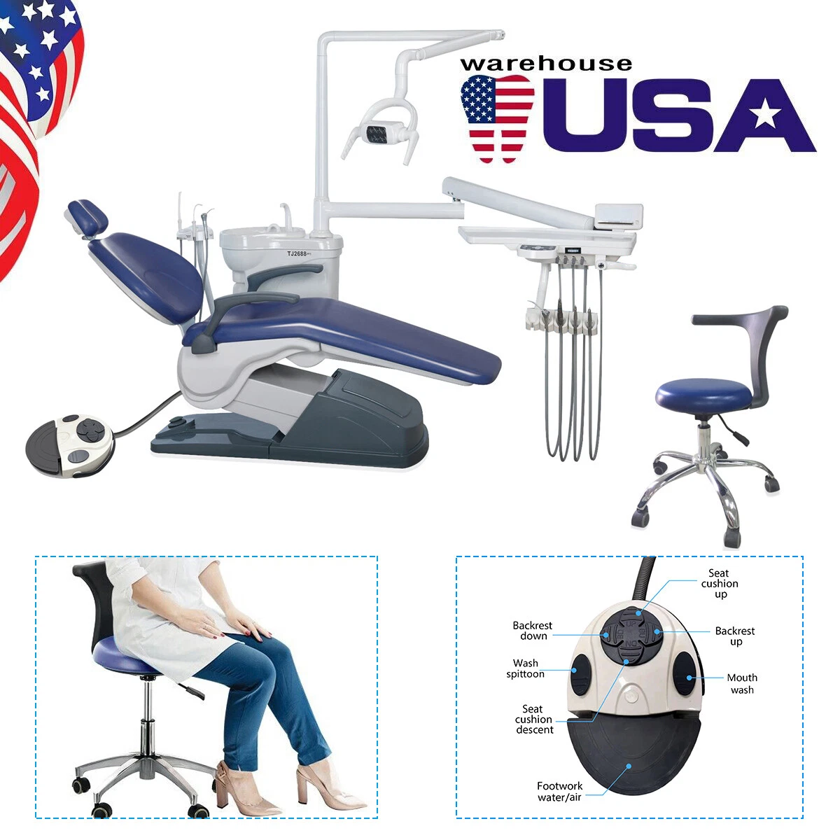 Dental Unit Chair Hard Leather+Dentist Stool + DDS+ New Foot Pedal Unidad silla image 8