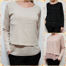 Maglia Maniche Lunghe Donna Maglia Girocollo con balza trasparente  tg.Unica