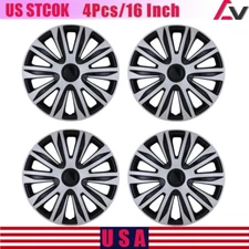 4Pcs/Set 16''Universal Wheel Rim Cover Hubcaps Black Silver Caps Trim Rings