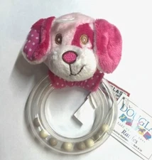 Douglas Toys Plush Pink Dog Ring Baby Rattle