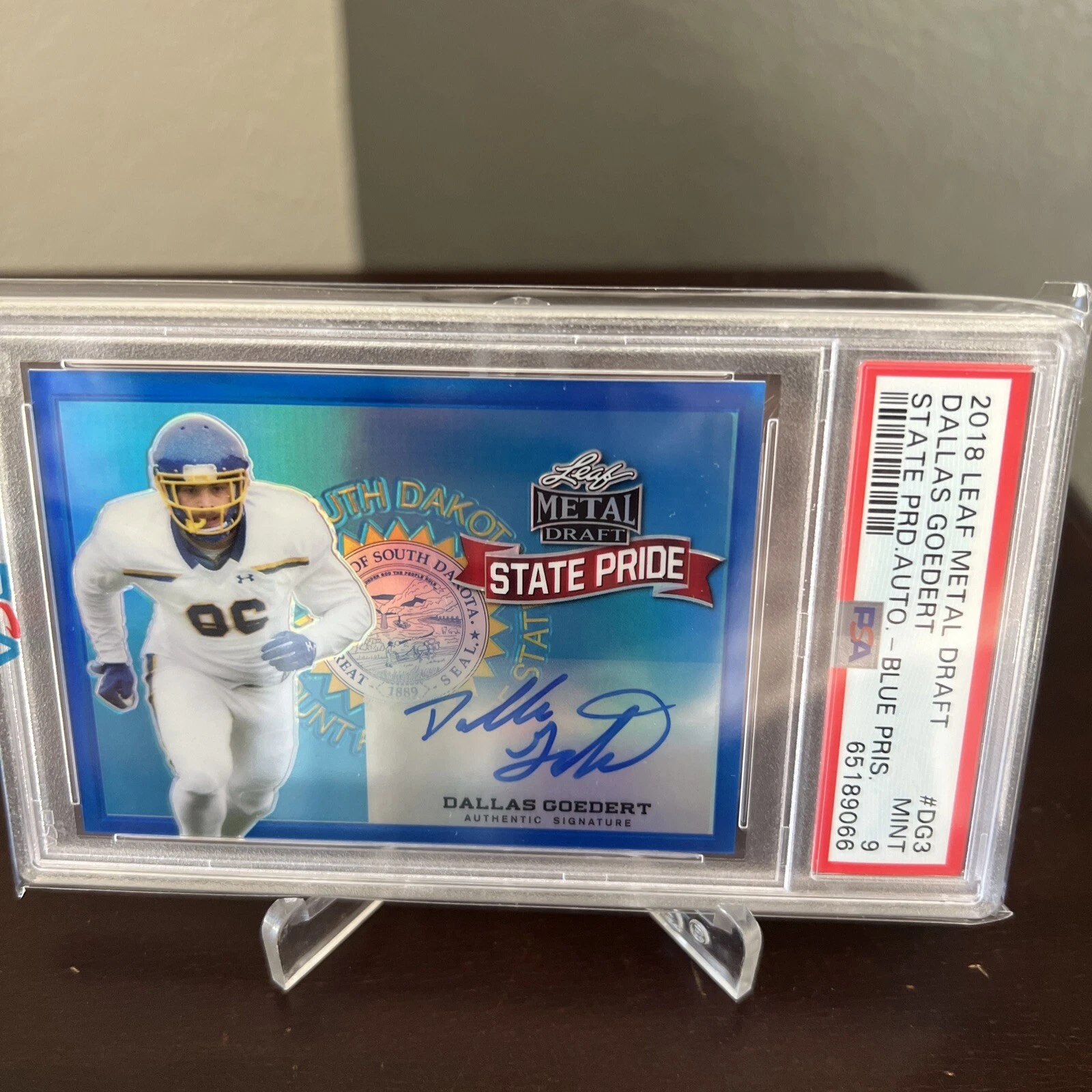 Dallas Goedert Leaf Metal Draft State Pride Autographs #DG3 Blue Prismatic