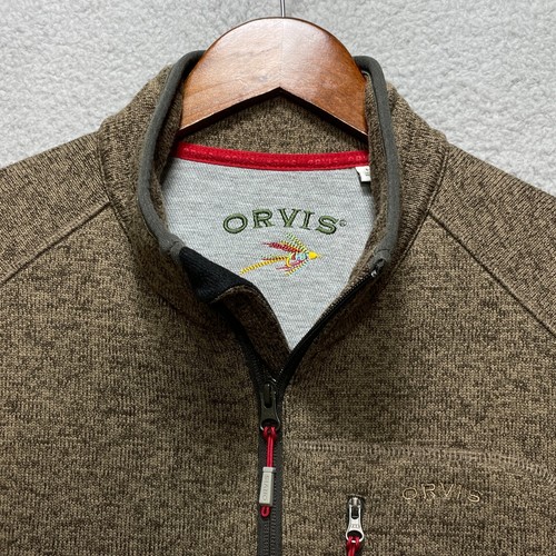 ORVIS Herren braun Pullover Weste Größe Large durchgehender Reißverschluss Polyester Strick Wandern Schicht - Bild 2 von 8