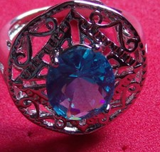 Sterling Silver .925 ring with blue 10mm X 8mm oval cut cz stones size 7.5