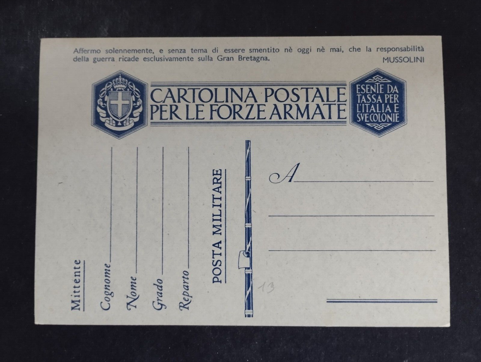 Cartolina Postale Franchigia Frasi Propaganda "Affermo Solennemente.... " WZ793