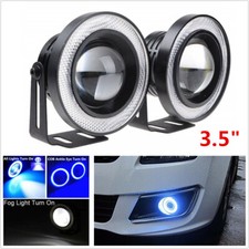 3.5 Cob Led Fog Light Projector Blue Angel Eyes Halo Ring Drl Lamp Headlight 2x