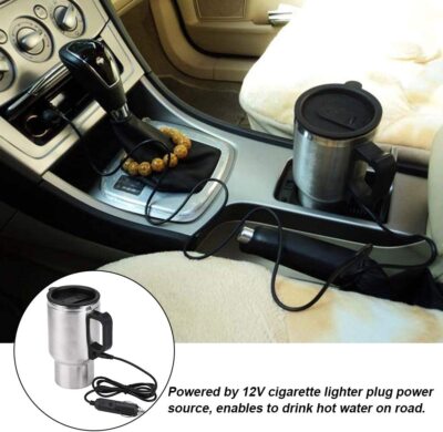 12V 450ml StainlessSteel Electric Travel Heating Cup In-car Kettle Portable  J6P3