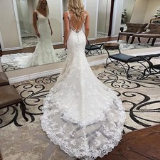 Elegant Mermaid Wedding Dresses V-Neck Backless Applique BridalGown Court Train