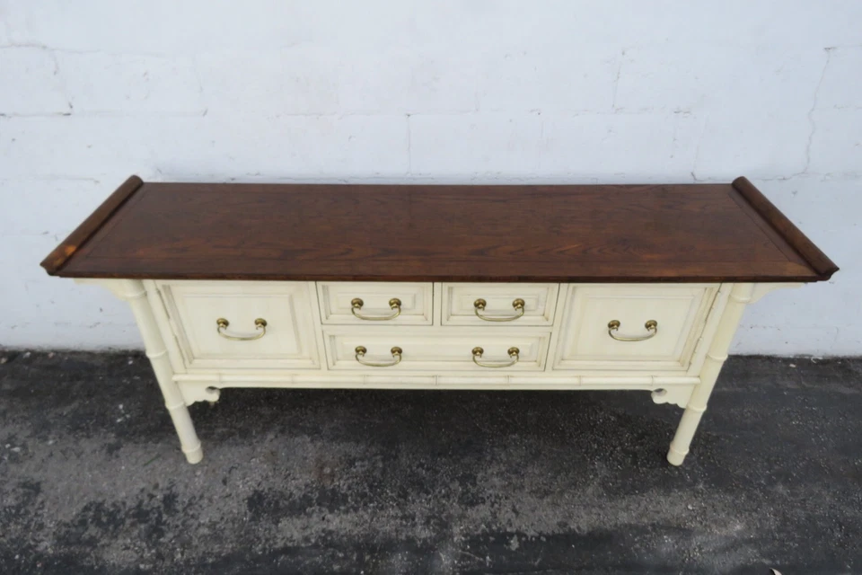 Armário de armazenamento Century pintado dois tons falso bambu longo buffet servidor 5895 - Imagem 3 de 4