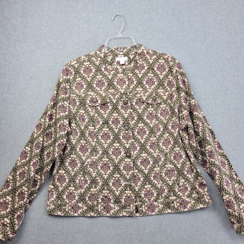 Charter Club Womens Jacket Size XL Denim Coat Trucker Paisley Floral Stretch