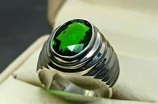 Oval Deep Green Peridot Mens Ring Sterling Silver 925 Handmade Green Beryl Ring