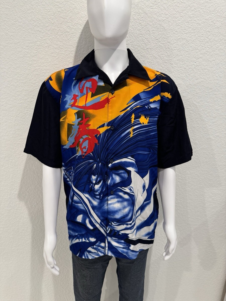K.A.D. Clothing Co. Button Up Short Sleeve Shirt Asian Anime Print 