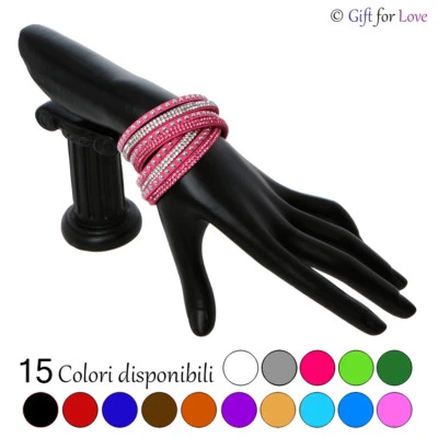 Bracciale donna Swarovski Element originale G4Love cristalli strass pelle regalo