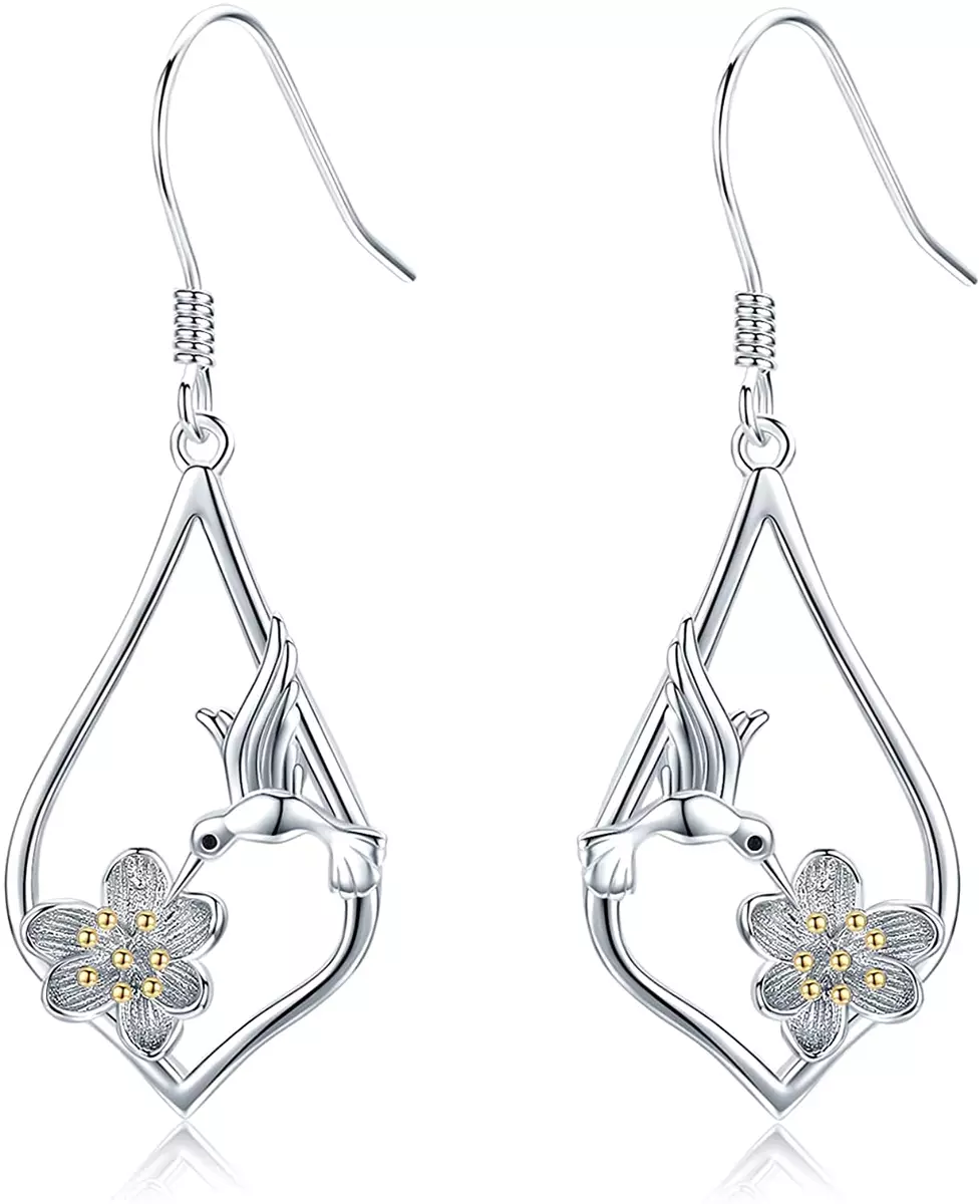 Hummingbird Drop Dangle Earrings 925 Sterling Silver Jewelry Gifts