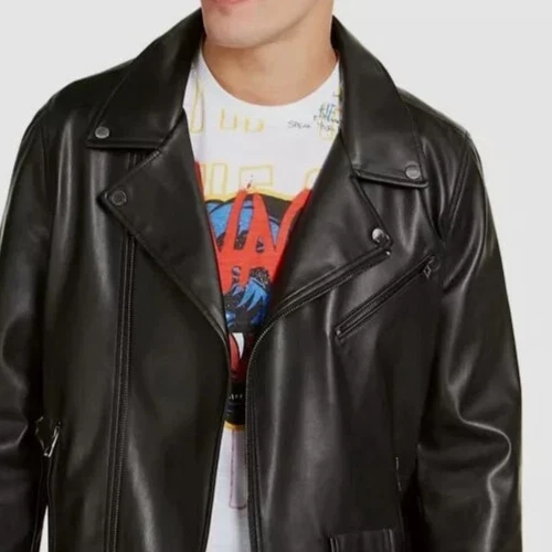 Guess Men's Black Faux Leather Logo Lined Full Zip Motorcycle Coat Jacket Size S - Image 2 of 2